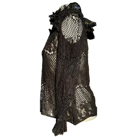 BCBG MAX AZRIA High Neck Lace Kenzie Top Sz XS Black Witchy Whimsigoth Romantic - Picture 2 of 9